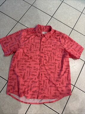 Men's Short-Sleeve Coral Fish-Print Button-Up Shirt xl
